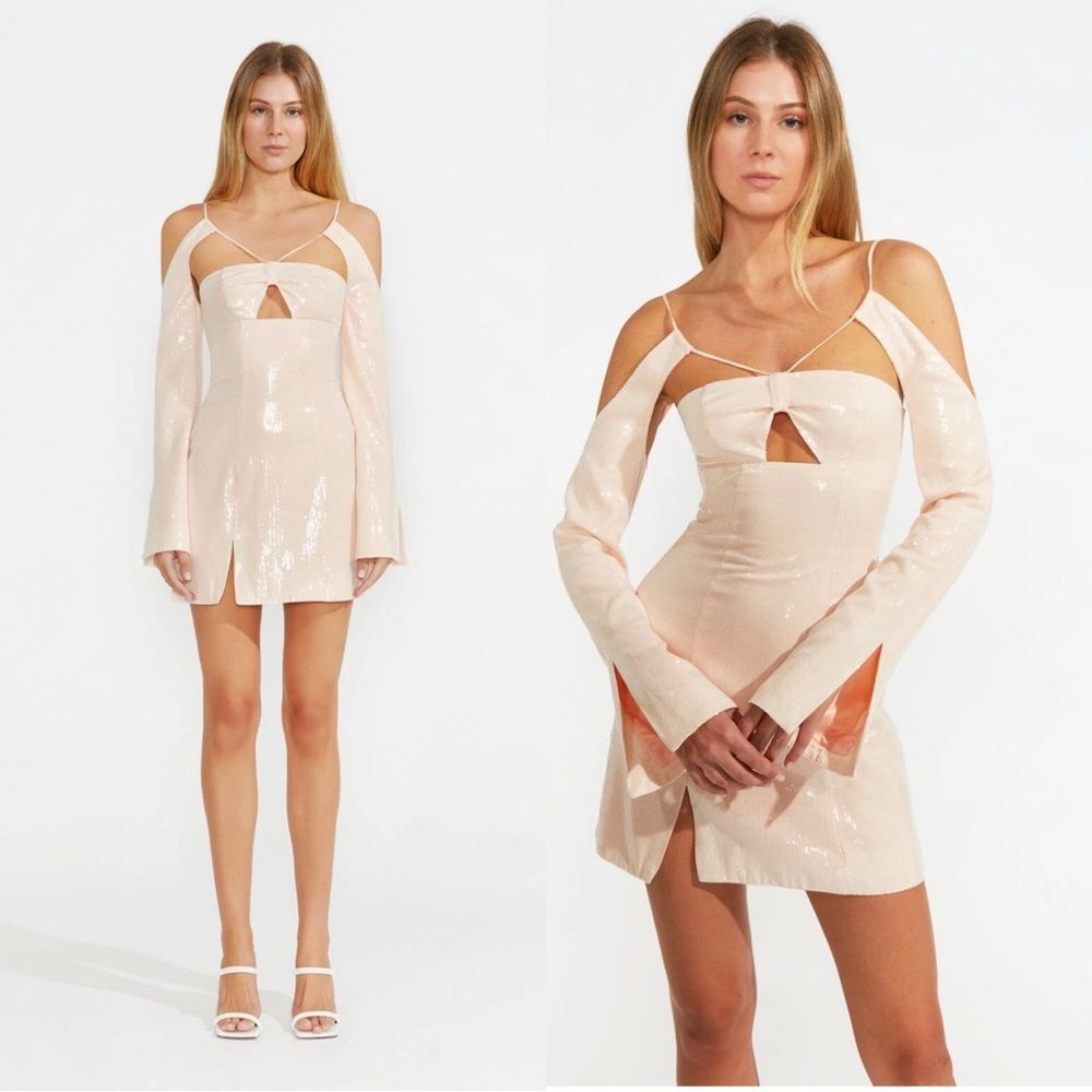 NWT ALICE MCCALL NIGHT SKY sequin MINI DRESS in “Chai Latte”